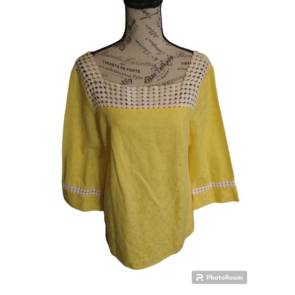 Lilly Pulitzer Wide Sleeve Tunic Mini Dress yellow sz8 Boho Feminine Cottage Cor - Picture 2 of 11